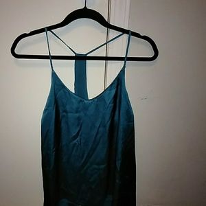 Mickey & Joey Lrg Jungle Green Satin Spaghetti Strap Shirt.